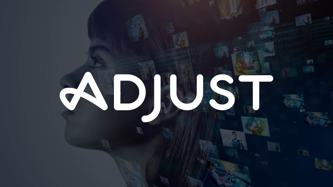 adjust logo over a futuristic abstract image of a female.
