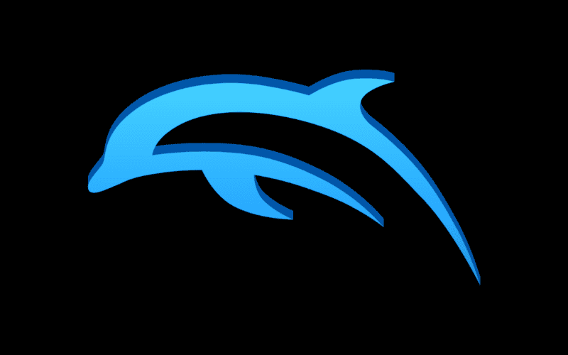 Dolphin Emulator logo, featuring a blue dolphin graphic art.