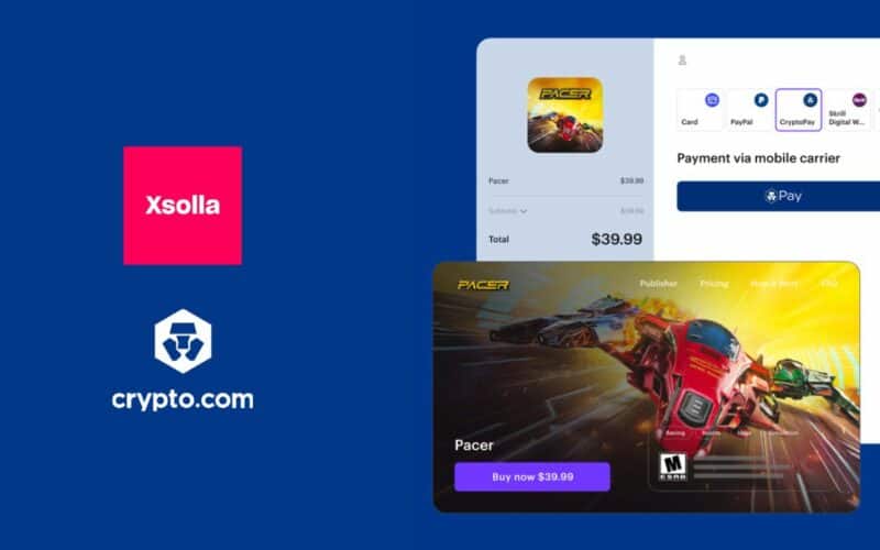 xsolla and crypto.com logos with crypto payment interface images.