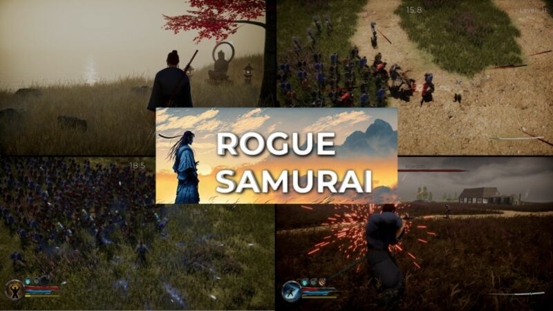 various in-game images and logo of rogue samurai