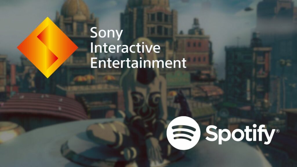 sony i.e. and spotify logos together over an in-game image.