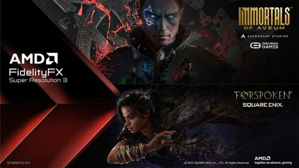 amd fsr3 technology logo with immortals of aveum and forspoken banner images.