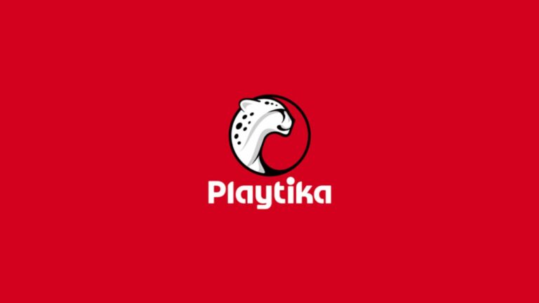 playtika logo over red background.