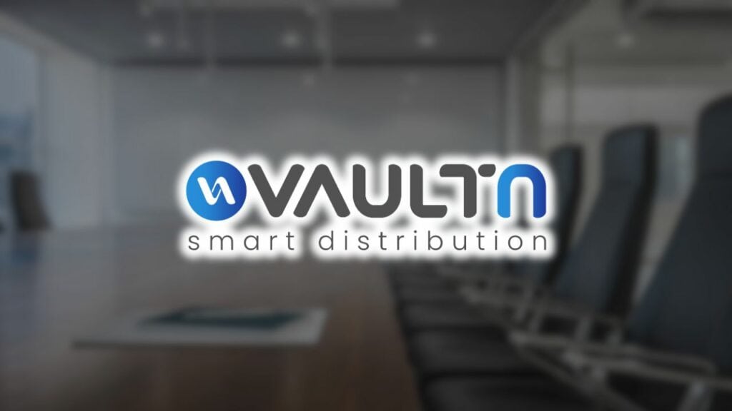 vaultn logo over stock photo.