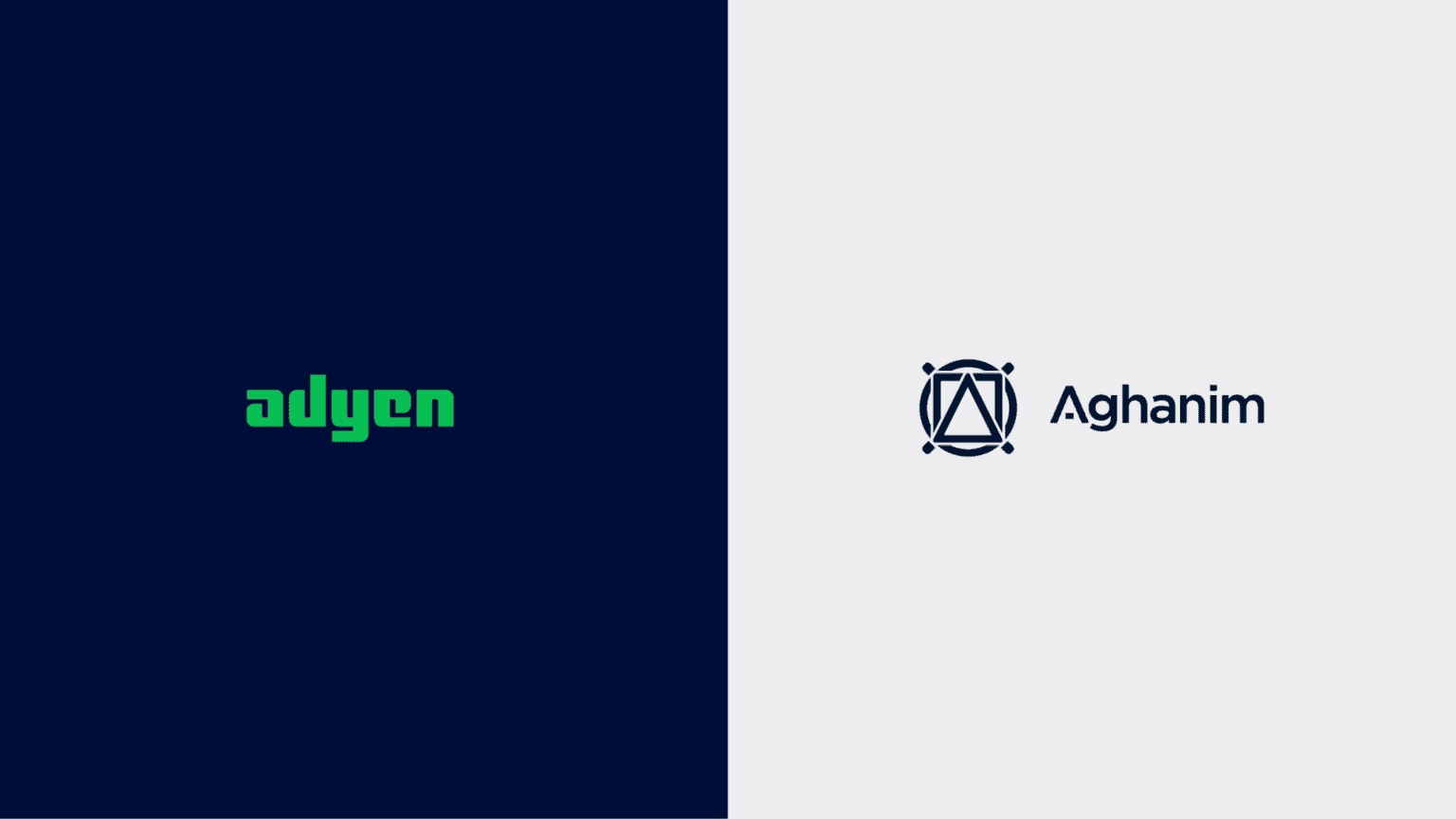 Aghanim logo on the left, Adyen logo on the right side