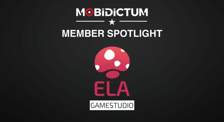 Mobidictum logo on top, followed by member spotlight logo and followed by Ela Game Studio logo