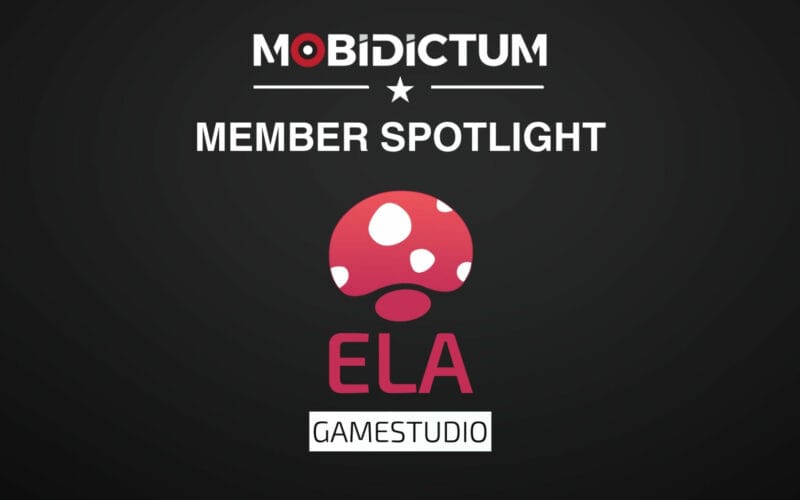 Mobidictum logo on top, followed by member spotlight logo and followed by Ela Game Studio logo