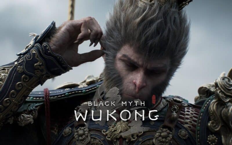 black myth: wukong cover arts shows the main character of the game (a monkey with middle age armor)