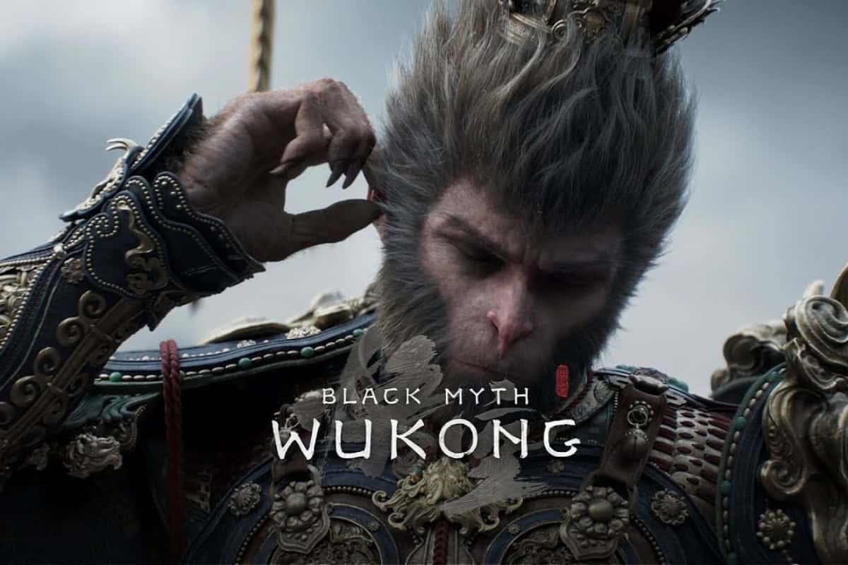 black myth: wukong cover arts shows the main character of the game (a monkey with middle age armor)