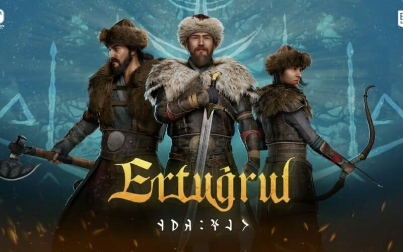 Ulukayın: Ertuğrul kapak resmi. Sol tarafta elinde balta tutan, hafif zırhlı bir karakter, ortada elinde kılıç tutan ana karakter, sağda ise elinde yay tutan kadın bir karakter var.