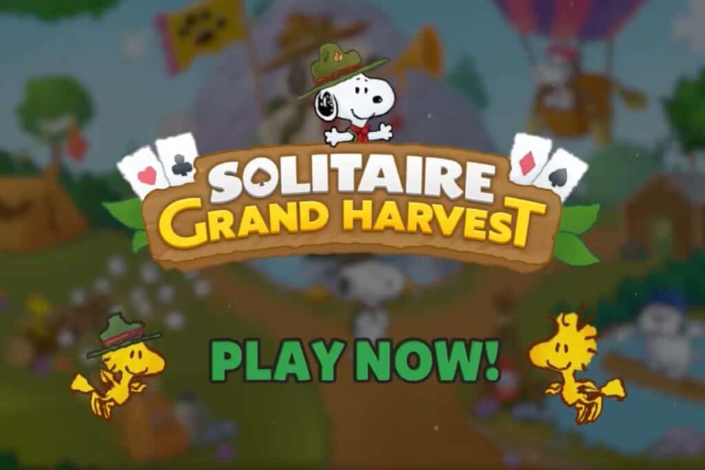 Solitaire Grand Harvest logo - on top of it there is snoopy