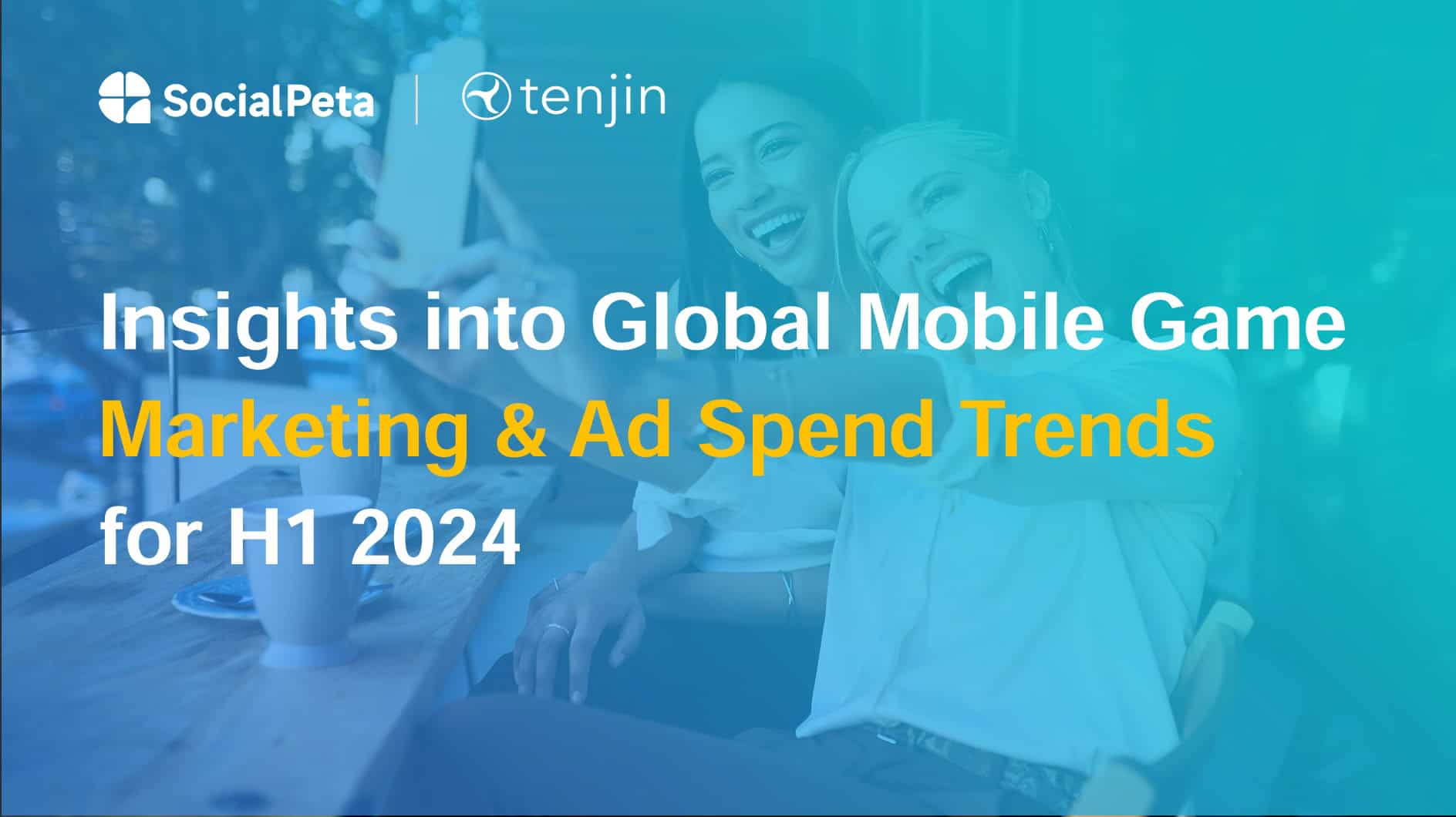 SocialPeta and tenjin logo at the top left. The report for the text says "Insights into Global Mobile Game Marketing & Ad Spend Trends for H1 2024"