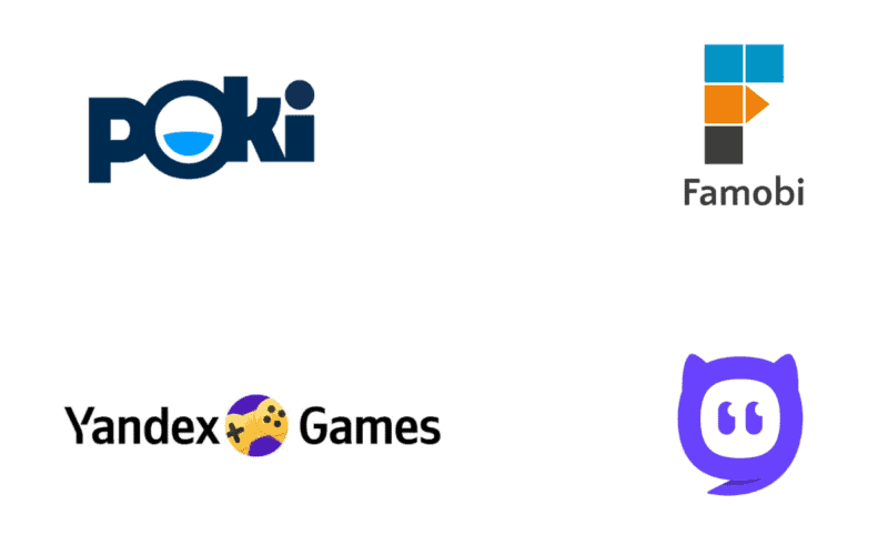 web game publisher logos of poki, yandex games, crazygames, famobi, for Mobidictum Conference 2024