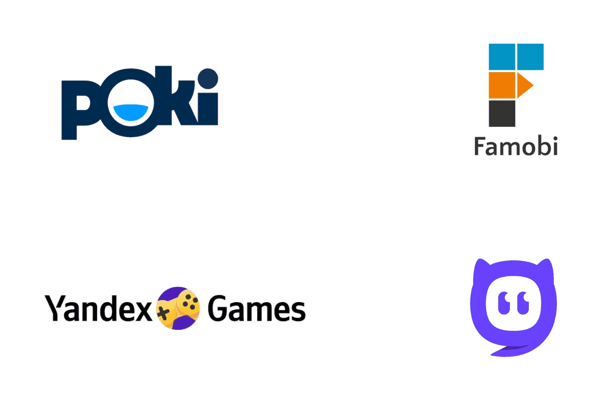 web game publisher logos of poki, yandex games, crazygames, famobi, for Mobidictum Conference 2024
