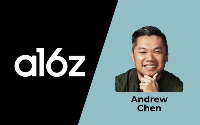a16z logo on the left, Andrew Chen's photo on the right