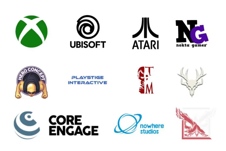 PC company logos attending mobidictum conference 2024, featuring ubisoft, xbox, atari, nokta games, hero concept, playstige interactive, team machiavelli, gamebrain, core engage, nowhere studios and nyctophile studios