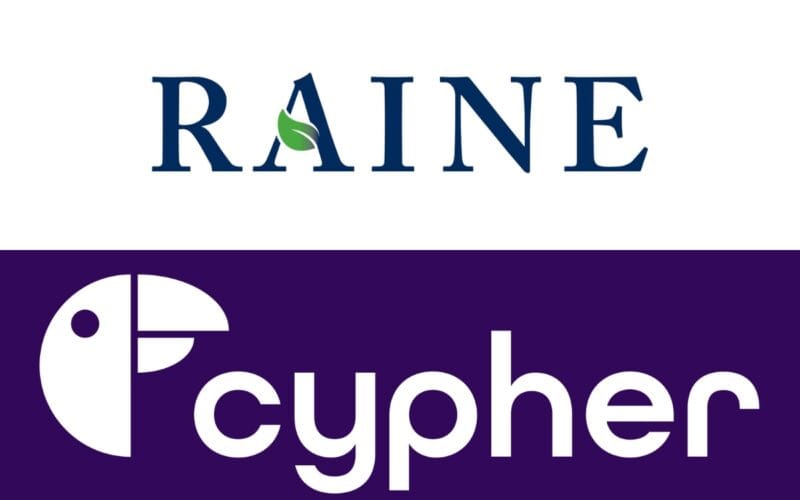 raine group logo on top, cypher games logo on bottom