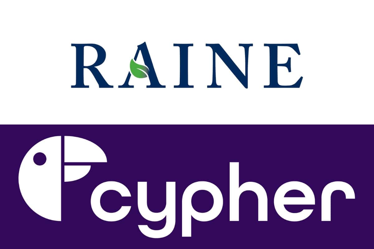 raine group logo on top, cypher games logo on bottom