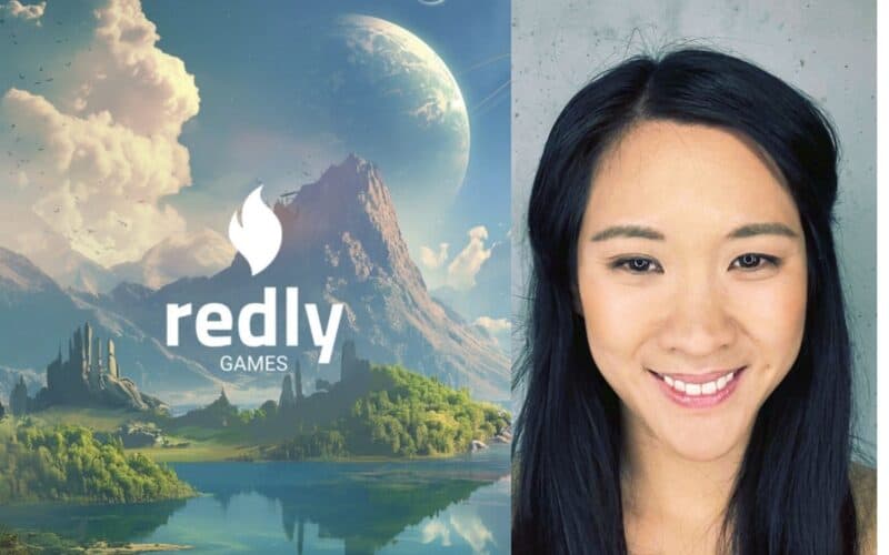 redly games logo on the left, thea chow photo on the right