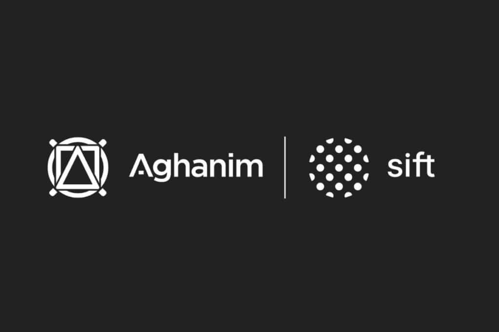 aghanim logo on the left, sift logo on the right on a black background