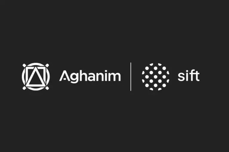 aghanim logo on the left, sift logo on the right on a black background