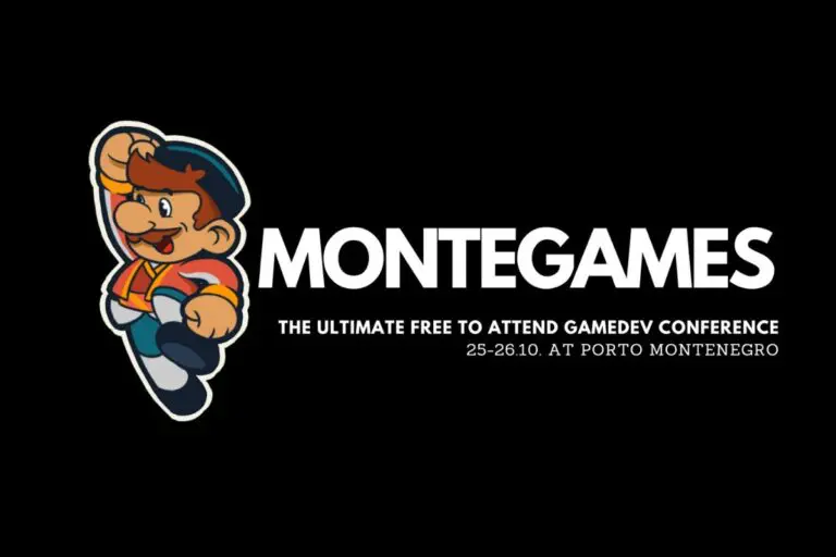 MonteGames conference date text with a mario like character left of it