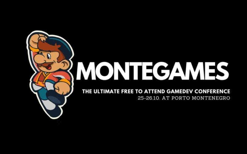 MonteGames conference date text with a mario like character left of it