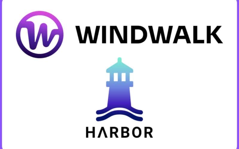 windwalk logo on top, harbor logo on bottom, on a white background