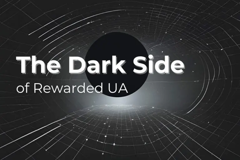 A space like black background with a white The Dark Side of Rewarded User Acquisition text