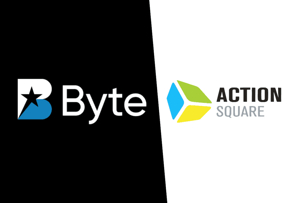 byte logosu solda, action square logosu sağda. iki stüdyo blade x için bir araya geliyor