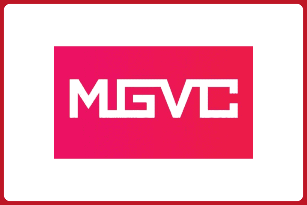mgvc logo on white background, mgvc logo is plain text as letters connect with each other