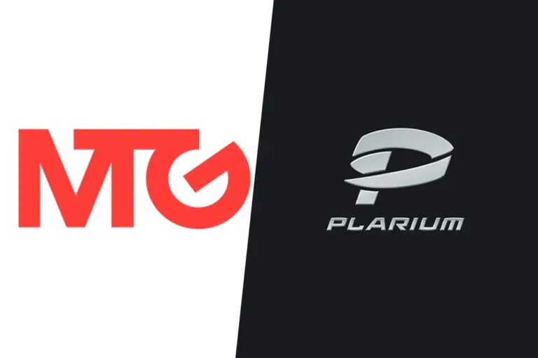 mtg logo on the left, plarium logo on the right