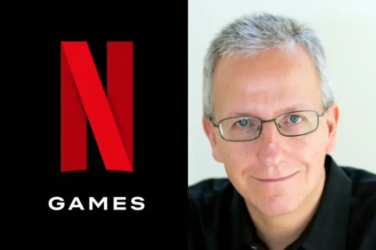 netflix games logo on the left, mike verdu picture on the right