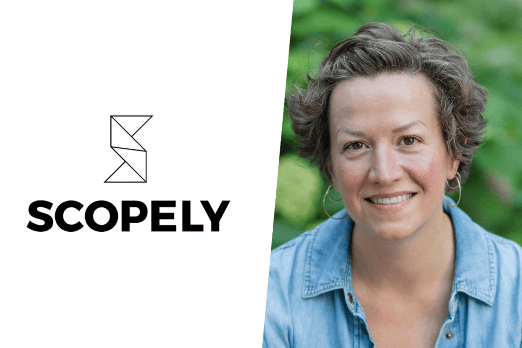 scopely logo on the left, charity joy photo on the right