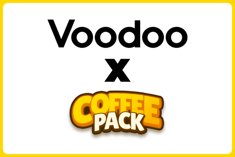 en üstte voodoo logosu, ortada x ikonu, alt tarafta coffee pack logosu