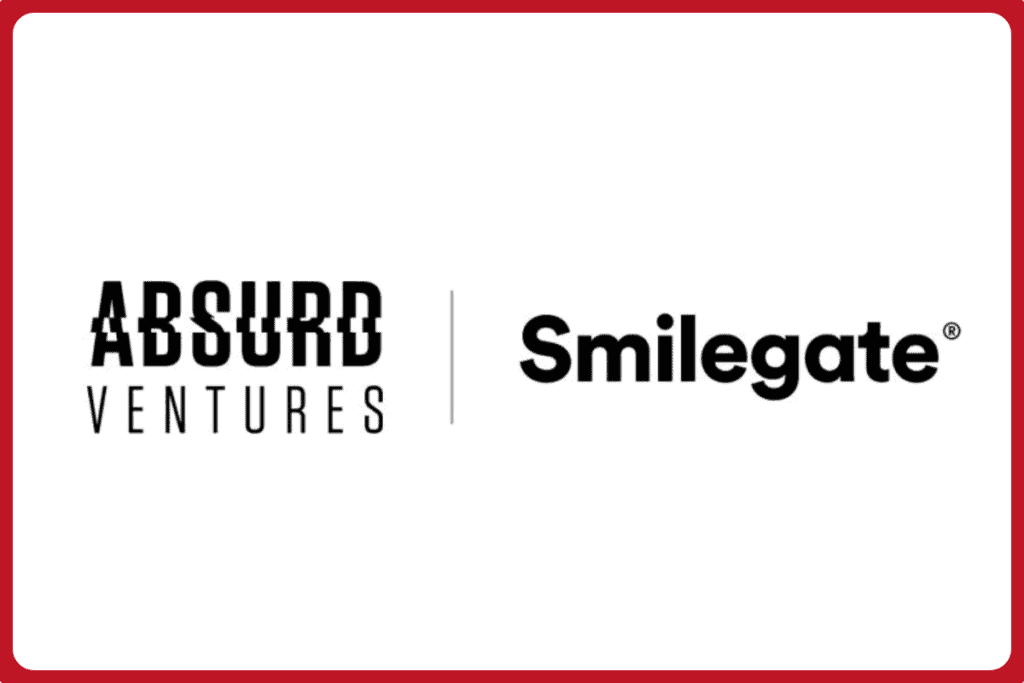 absurd ventures logo on the left, divider line in the middle and smilegate logo on the right