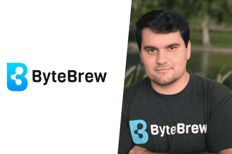 Bytebrew logo on the left, Kian Hozouri picture on the right