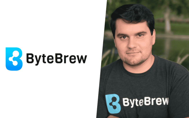Bytebrew logo on the left, Kian Hozouri picture on the right