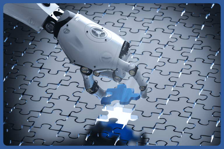 robot arm placing last piece of the puzzle on a puzzle board
