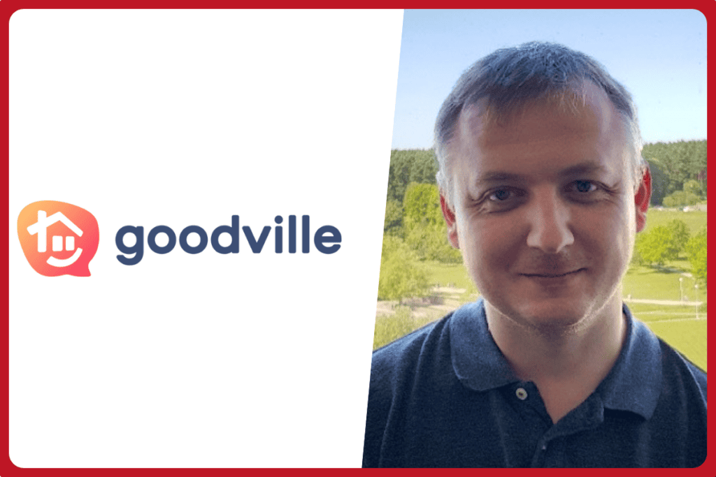 goodville logo on the left, Alexey Meleshkevich photo on the right