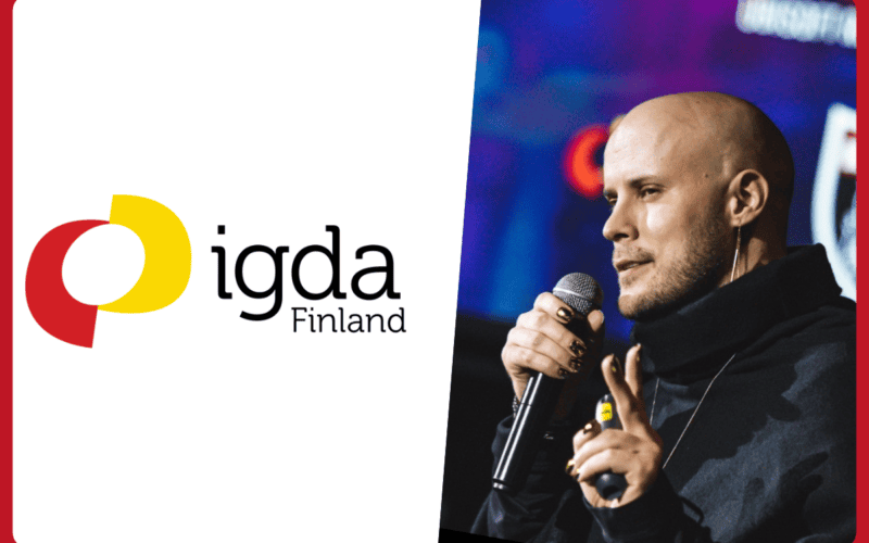 JJ Häll photo on the right, igda finland logo on the left