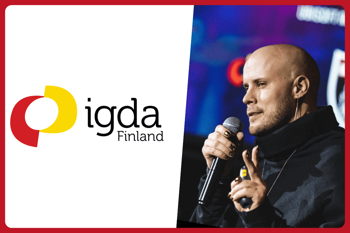 JJ Häll photo on the right, igda finland logo on the left