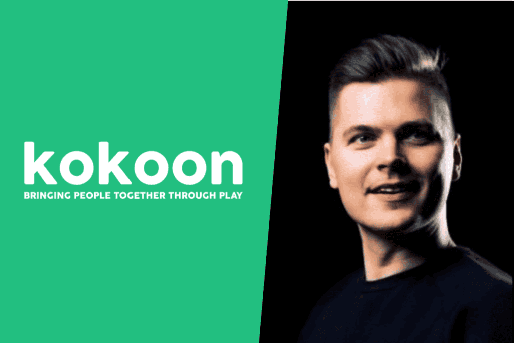 kokoon games logo on the left, under it says bringing people together through play, on the right its the picture of henri lindgren, co-founder & ceo of kokoon games