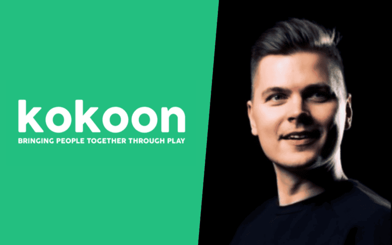 kokoon games logo on the left, under it says bringing people together through play, on the right its the picture of henri lindgren, co-founder & ceo of kokoon games