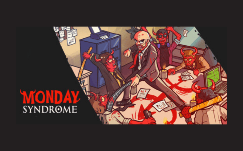 monday syndrome cover tasarımı ofiste şeytanlarla dövüşen kel bir karaktere yer veriyor
