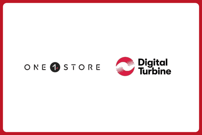 solda one store logosu, sağda digital turbine logosu, beyaz arkaplan