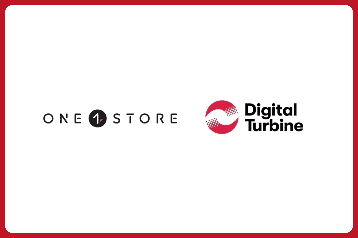 solda one store logosu, sağda digital turbine logosu, beyaz arkaplan