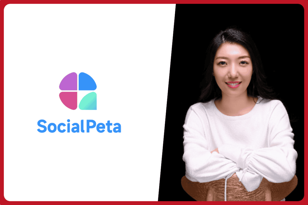 socialpeta logo on the left, crystal bai photo on the right