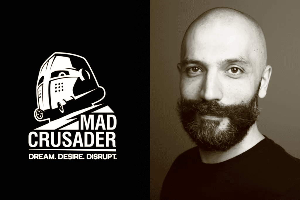 mad crusader logo on the left, yarr rash photo on the right
