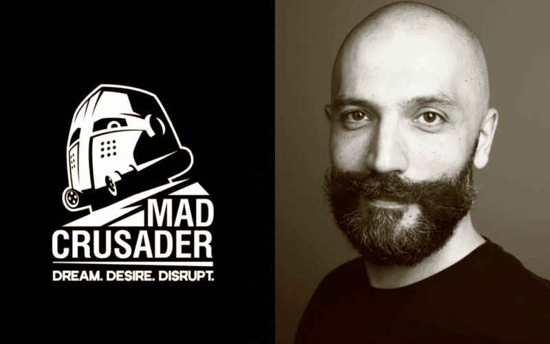 mad crusader logo on the left, yarr rash photo on the right